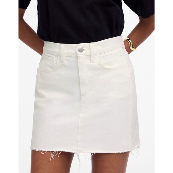 MADEWELL Raw-Hem Mini Skirt 32 Pure White Denim Regular Fit Cotton NWT A4 - Picture 1 of 6